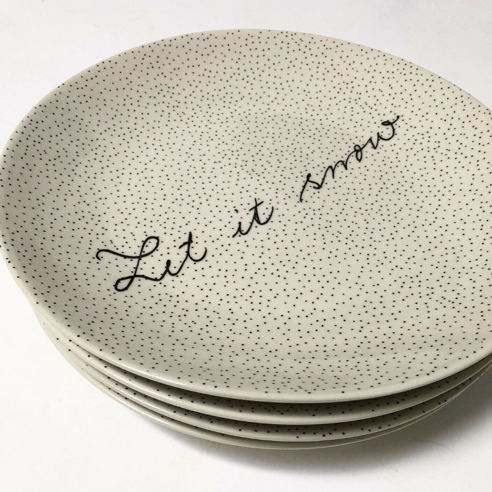 New Set 4x Bloomingville Stoneware 8" Dishes Plates Snow Polk Dot OffWhite Cream